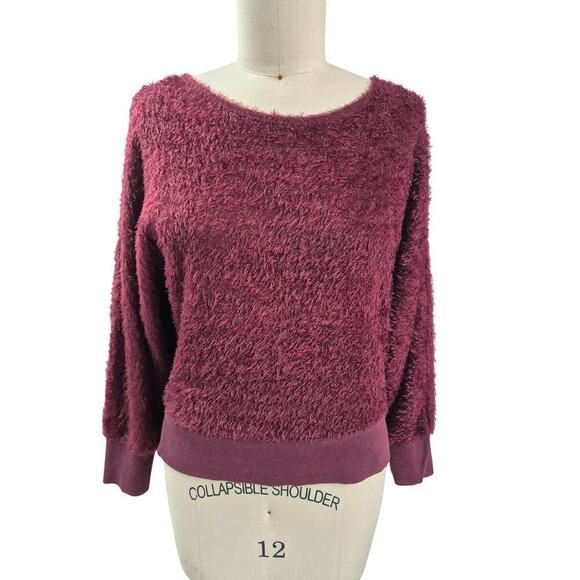 Nine West Tops - Nine West 100% Polyester Fuzzy Wine Top Elastic Ribbed Trim